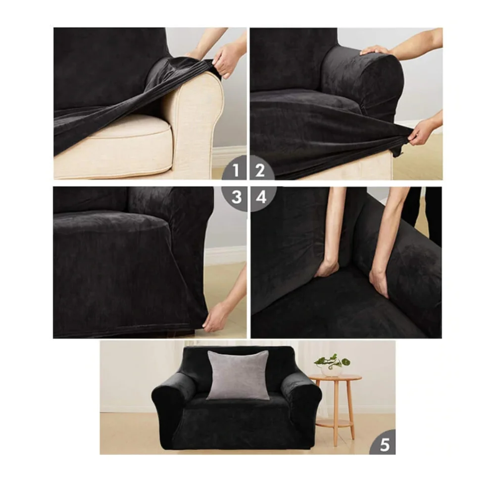 Dark Green Velvet 1 Seater Sofa Furniture Cover 120-140 cm Velvet Chair Cover
